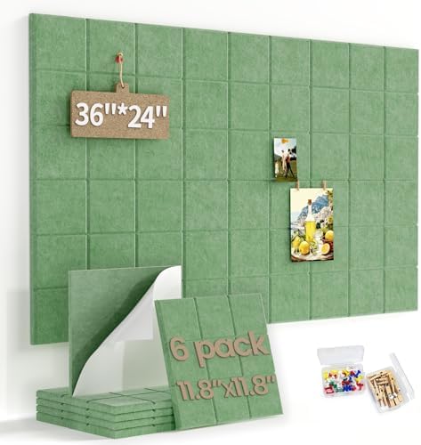 Large Felt Bulletin Board for Walls: 6-Pack Black Cork Board Alternative 11.8x11.8 Inch Peel and Stick Pin Board Wall Decor for Home Organization, Office Memo Board, Self-Adhesive Wall Tiles
