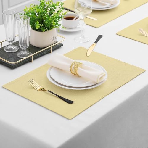Homaxy Cloths Placemats for Dining Table Set of 4, 13" x 19", Lemon Yellow
