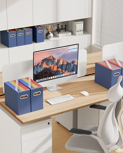Oterri Portable Collapsible Cardboard File Box with Handle for Letter-Size | 8-Pack. Stainless Steel Handle. Label Stickers Included. Fits Letter Folders (Not Included). Home, Office, School, Dorm, Tax.