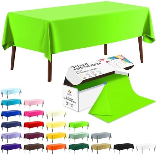 CXPSINC 54 Inch X 100 Feet Plastic Table Cover Roll Disposable Tablecloth with Slide Cutter for All Type/Shape Tables | Party, Banquet, Birthdays, Weddings(Lime Green, 100 Feet)
