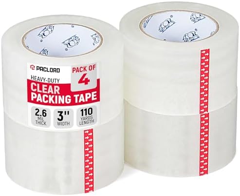 3" x 110 Yards Clear Packing Tape, Pack of 4 - Heavy-Duty 2.6 Mil Thick Carton Sealing Tape with Industrial Strength Adhesion for Packaging, Moving, or Shipping Boxes