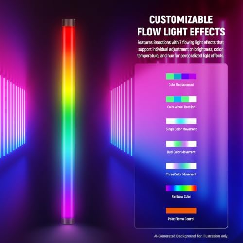 NEEWER TL60 RGB Tube Light, 20W Full Color RGBWW LED Video Lighting Wand Stick for Studio Photography Recording Streaming, APP/2.4G/DMX Control, 7 Pixel Effects 18 Scenes, 2500-10000K CRI97+ TLCI98+