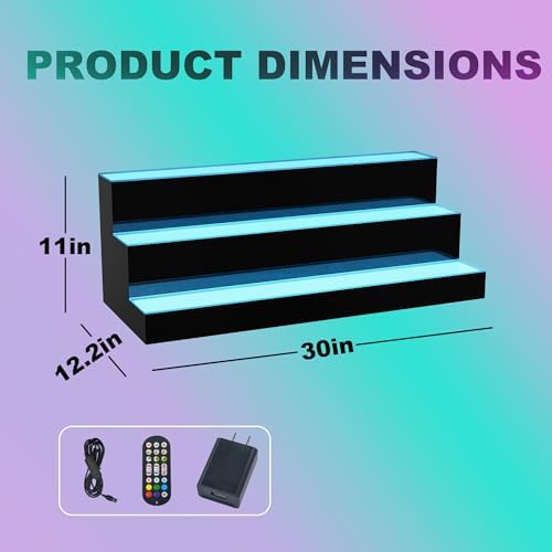 MESAlLUP Acrylic 30 Inch 3 Tier LED Liquor Bottle Display Shelf, Lighted Bar Shelves with APP or Remote Control, Mulit Color Lighting for Home Mini Bars Decor, Restaurants & Party Use