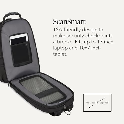 SWISSGEAR 1900 ScanSmart Laptop Backpack, Fits Most 17-Inch Laptops, TSA-Friendly Lay-Flat Design, RFID Protection, and Tablet Pocket, Black, 31L, 18.5-Inch