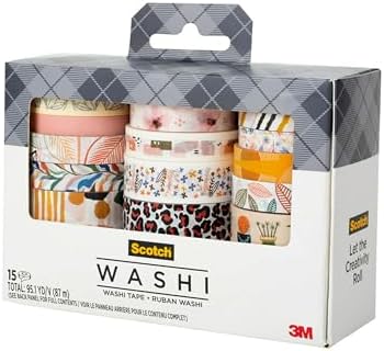 Scotch Washi Tape, Whimsical Design, 15 Rolls, Great for Bullet Journaling, Scrapbooking and DIY Décor (C1017-15-P5)