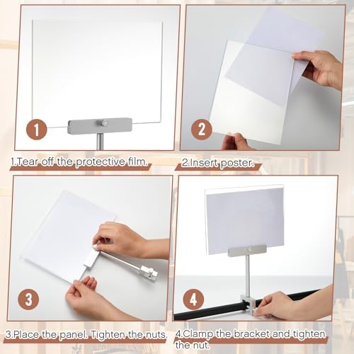 FoldTier 6 Set 5.5 x 7 Inch Clothing Rack Sign Holder Aluminum Alloy Retail Sign Holder with Clamp Acrylic Frame for Retail Stores Price Card Display(Silver)