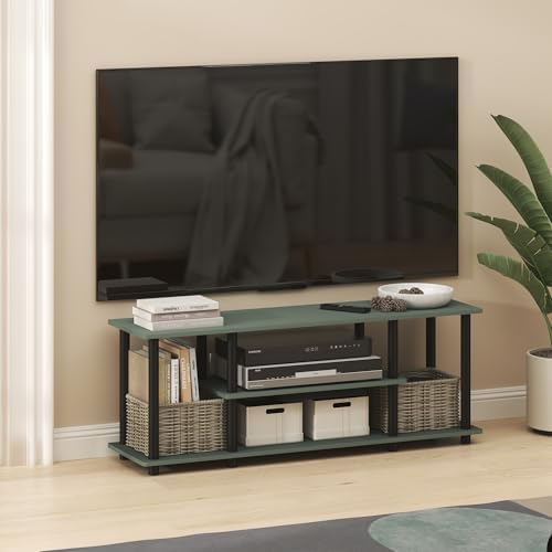 Furinno Turn-N-Tube 3-Tier Toolless Assembly TV Stand, Sage Green | for TV up to 50 Inch, Open Frame Rectangular Entertainment Center with Storage Shelf, TV Console, for Living Room, Bedroom