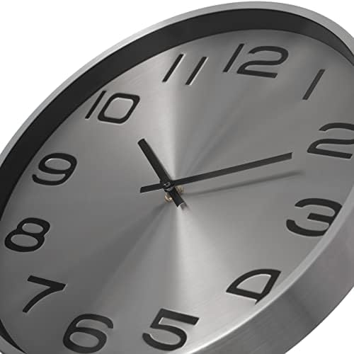 Clockswise Modern Decorative Aluminum Round Wall Clock for Living Room, Kitchen, Dining Room, Silver