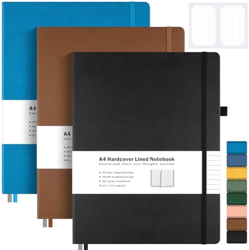 College Ruled Notebook, Large A4 Hardcover Leather Journal for Women Men