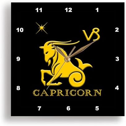 3dRose Wall Clock Silent - 15 inch - Capricorn Zodiac Symbol. Image of a Goat, a Star and a Sign - Alexis Design - Zodiac