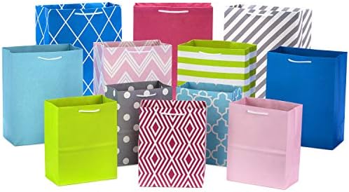 Hallmark Gift Bags, 12-Pack, Assorted Sizes (Green, Blue, Pink, Grey)