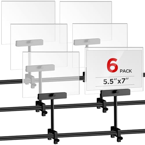 FoldTier 6 Set 5.5 x 7 Inch Clothing Rack Sign Holder Aluminum Alloy Retail Sign Holder with Clamp Acrylic Frame for Retail Stores Price Card Display(Black)