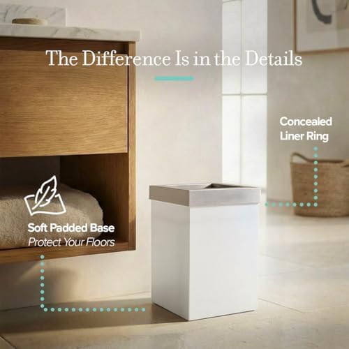 Gatco Small Bathroom Trash Can with Lid, Square 3 Gallon Stainless Steel Wastebasket, Under Sink, Matte Pearl and Satin Nickel, for Bathroom, Bedroom, Office (1935SN)