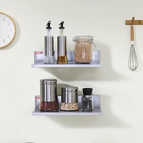 VEVOR Stainless Steel Wall Shelf, 8.6" x 16"-2 Pack with Backsplash, Holds 44 lbs, Ideal for Kitchen, Bar, Restaurant, Home, Hotel