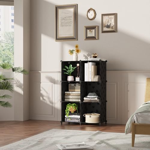 UNKU 6 Cube Storage Organizer, Closet Organizer Storage Shelves, Black