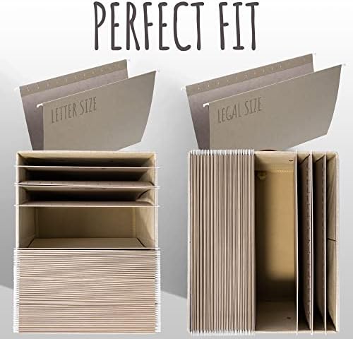 Decorative File Organizer Box Set of 2 - Collapsible Linen Filing Cabinets | Stores Documents and Hanging File Folders - Portable Office Crates with Lid and Handles for Easy Slide Access