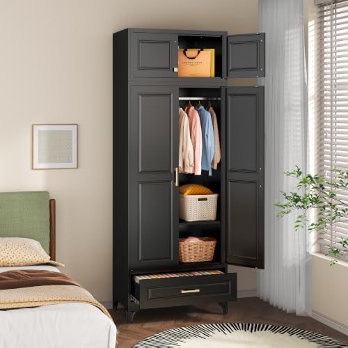 SteeLoong 86”H Metal Wardrobe Cabinet,Armoire Wardrobe Closet with Drawer