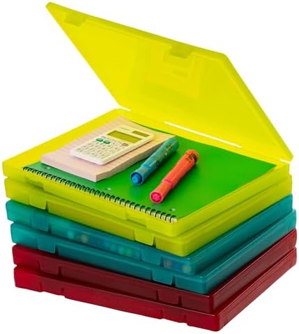 IRIS USA File Box |Made in USA| Fits 8.5"x11" A4 Paper, (6-Pack) - Multi | Organizing Study Cases with Built-In Handle & Snap-Tight Lids, Containers for Puzzles, Scrapbooking, Craft & Art Supplies