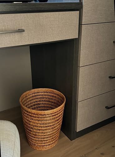 Kouboo La Jolla Rattan Mesh Waste Basket, Wicker Trash Can, Honey Brown