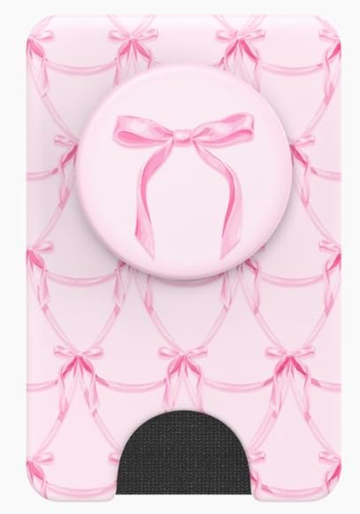 PopSockets Phone Wallet for MagSafe with Grip- Satin Bow Blush | PopWallet, Holds 3 Cards, Magnetic, Removable, Secure, Bow, Phone, Women