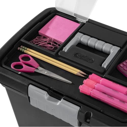 Sterilite Portable File Box, Letter File Storage Bin with Handle, 4 Pack | Heavy-Duty and Stackable Plastic Containers with Latches for Closet, Cabinet, Bedroom, Bathroom and Dorm Room Organization