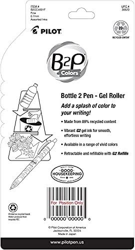 PILOT B2P Colors Gel Pen, Fine Point 0.7mm, Assorted Colors, 4-Pack
