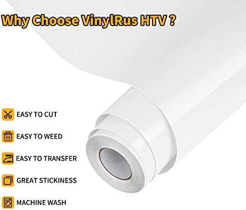 VinylRus Heat Transfer Vinyl-12” x 20ft White Iron on Vinyl Roll for Shirts, HTV Vinyl for Silhouette Cameo, Easy to Cut & Weed (Pack of 3)