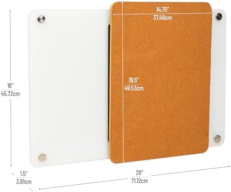 Mind Reader Glass Dry Erase Board with Sliding Corkboard, Wall Mounted Combination Whiteboard and Bulletin Board, 28" x 19.5"