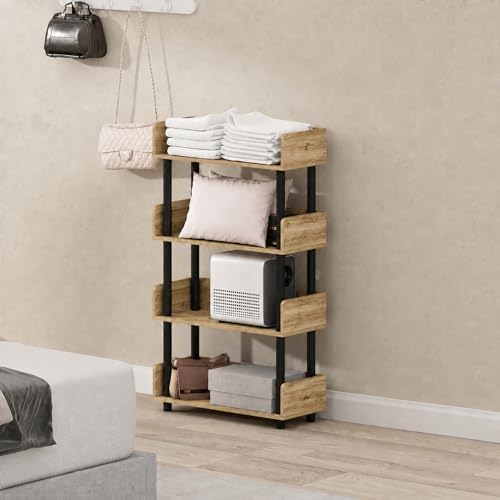 Furinno Turn-N-Tube 4-Tier Oak Storage Shelves with Side Panels, Book Shelf, Display Shelf, for Organization and Storage, Living Room, Home Office, Brown Oak
