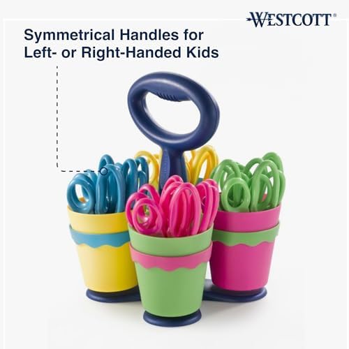 Westcott School Scissor Caddy and 5-Inch Pointed Safety Scissors for Kids, Back to School, Classroom Supplies, Assorted, 24 Pack (14755)