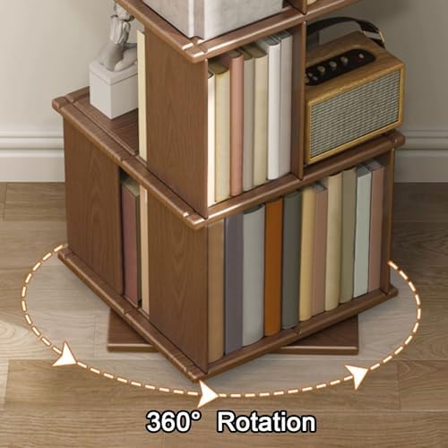 GAMAK Rotating Bookshelf Kids 360 Display 3-4 Tier Revolving Bookcase with Brake Wheels Floor Standing Bookcase Narrow Bookshelf for Small Spaces Natural Wood (Color : Wood, Size : Landing_Three)