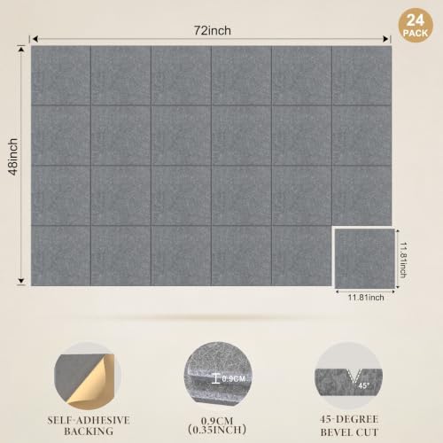 JBER Large Cork Board Alternative 72" x 48" - 24 Pack Self-Adhesive Felt Bulletin Board Tiles, Pin Board Vision Board for Walls, Office & Home Decor(Light Gray)