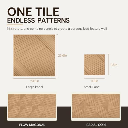 6Pack Acoustic Wall Panels, Wood Peel and Stick Wall Panels, Sound Proof Foam Panels for Walls Decor, Accent Soundproof Wall Panels for Bedroom Living Room Office Wall, 23.62 X 23.62 Inches Faux Wood