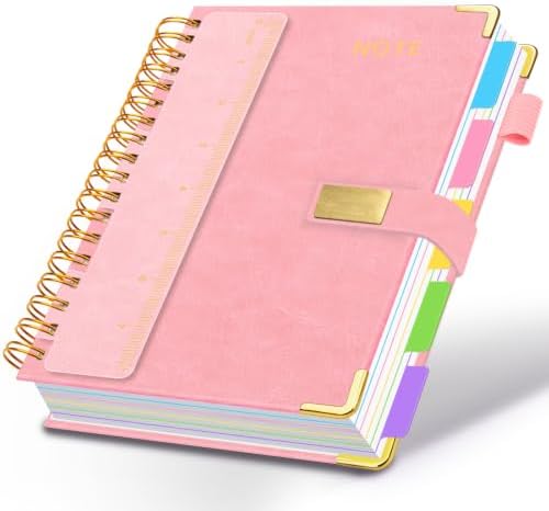 5 Subject Spiral Notebook with Pockets Dividers, 6.2''x8.2'' 300 Pages