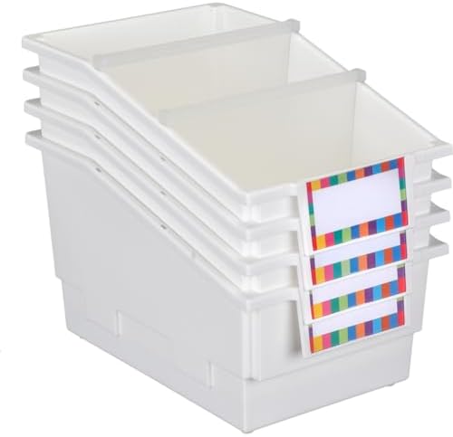 Really Good Stuff White Chapter Book Classroom Library Bins with Dividers