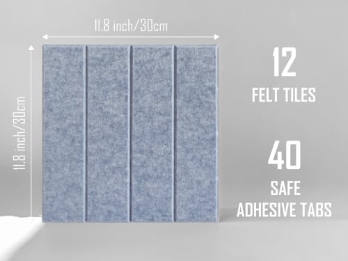 Slated Felt Bulletin Board Tiles | Cork Board Alternative for Walls | Wall Panels for Office & Home Decor | Aesthetic Pinboard & Photo Board | 12-Pack (11.8" x 11.8") with Adhesive | Blue Marble