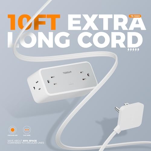 TESSAN Extension Cord 10 FT, Power Strip with 900J Surge Protection, Grey