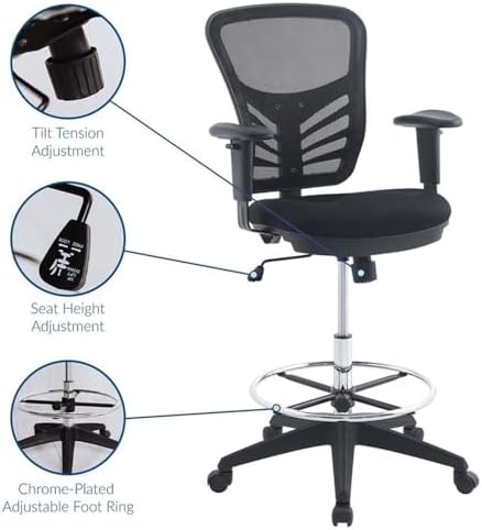 Modway Articulate Drafting Chair - Reception Desk Chair - Drafting Table Chair in Black
