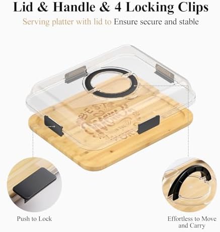 Portable Bamboo Charcuterie Board with Lid, Engraved Mom Print