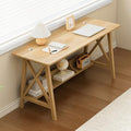 NELYE Extra Long Writing Desk with Bookshelf, 47" Wx16 Dx30 H, Oak