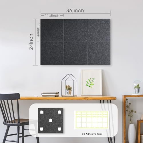 36" x 24" Large Felt Bulletin Board 1/2" Thick, Dark Gray
