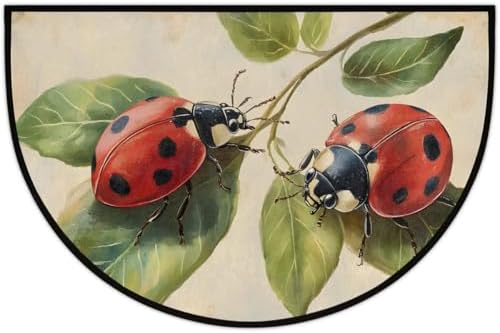 Ladybug Retro Animal Half Round Door Mat Non Slip Washable Semi Circle Area Rug Absorbent Soft Half Moon Rug Floor Mat for Indoor Outdoor Kitchen Bathroom Patio Front Door Mat Decor