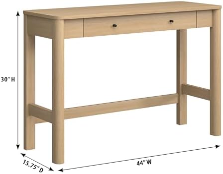 Walker Edison Penelope Modern Writing Desk with Drawer Storage, 44 Inch, Coastal Oak