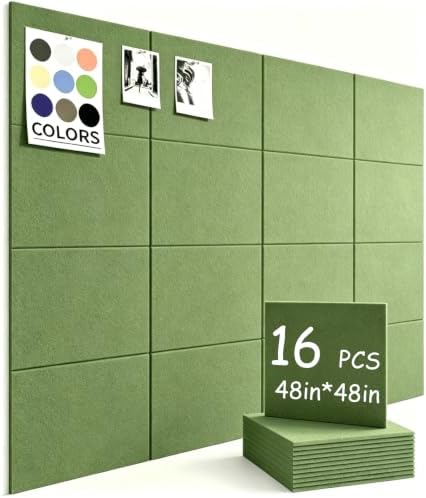 48" x 48" Cork Board Alternative, 16 Pack Felt Bulletin Board Tiles with 30 Adhesive Tabs Wall Push Pin Board for Office Classroom Bedroom Decor