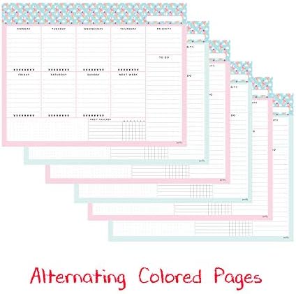 Undated Desk Planner Pad - 52 Pages Weekly Notepad with To Do List and Habit Tracker | Weekly Desk Pad Tear Off for Organization (Ice Cream)