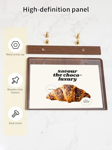 Mini Tabletop Sign Holder 4X6, Horizontal with Wood-Color Base