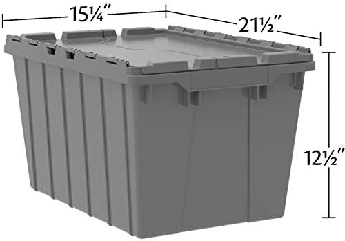 Akro-Mils 39120 Industrial Lidded Plastic Storage Container, Nesting and Stackable Plastic Storage Box with Lid Attached, Organization Tote for Garage and Warehouse, 21.5"x15.25"x12.5", Blue (6-Pack)