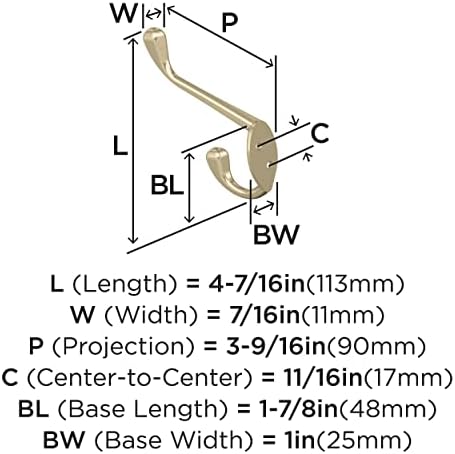 Amerock H55451BBZ | Noble Double Prong Decorative Wall Hook | Golden Champagne Hook for Coats, Hats, Backpacks, Bags | Hooks for Bathroom, Bedroom, Closet, Entryway, Laundry Room, Office (Pack of 6)