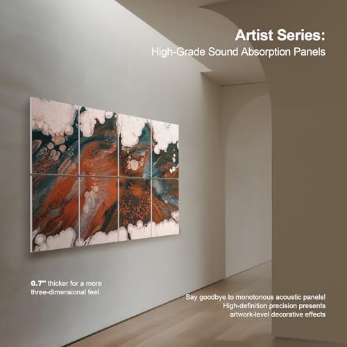 UMIACOUSTICS 8 Pcs 0.7Inch Thick Art Acoustic Panels, Total 47.2” x 31.5” Decorative Sound Absorbing Art Panels, Acoustical Wall Panels for Home, Office, Hotel, Orange-Light Leaping-Cloud