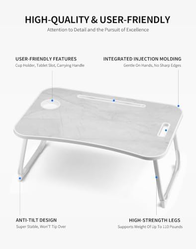 ZEAPTAC Foldable Lap Desk, Bed Desk, Bed Table & Laptop Stand w/Cup Holder